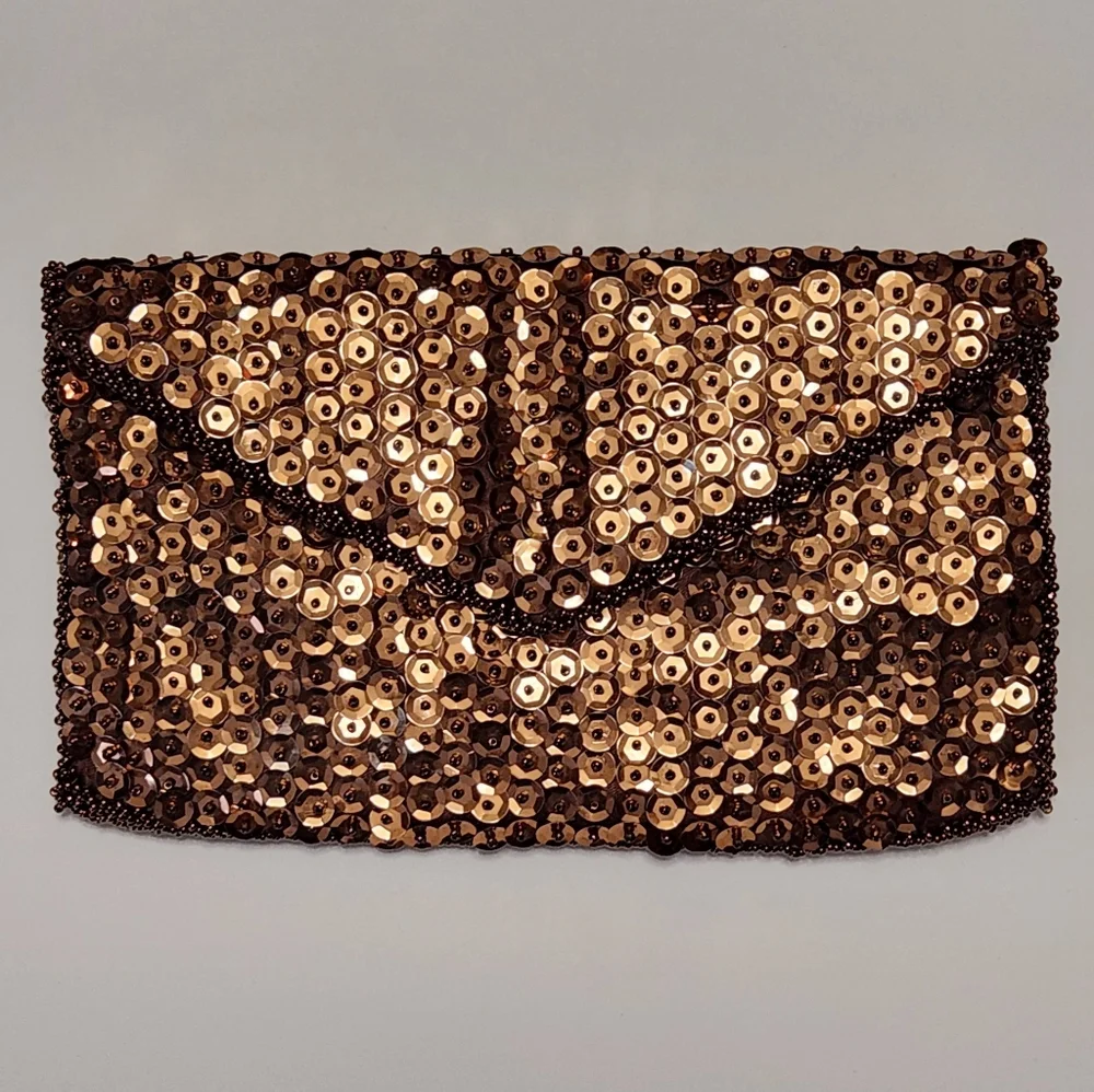 Vintage Walborg Beaded Sequin Chocolate Brown Clutch Bag